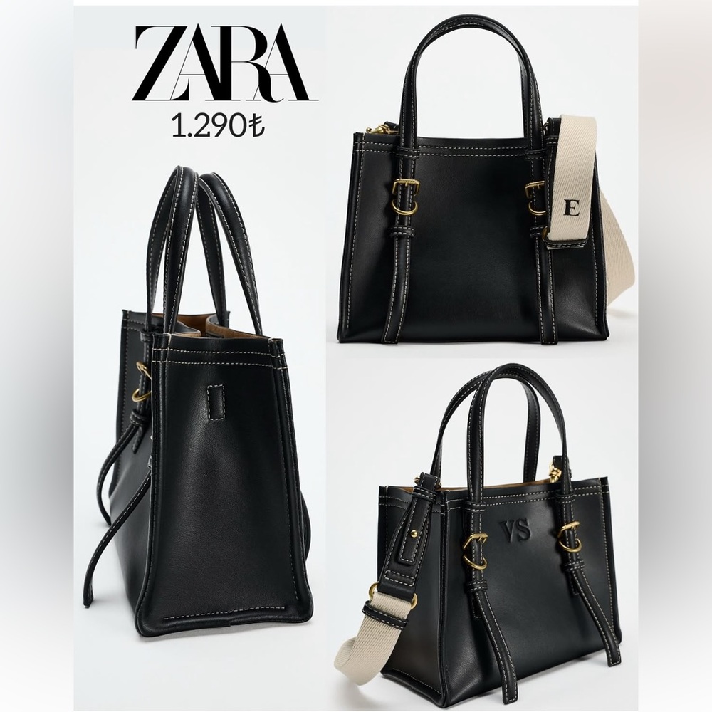 ZARA MINI SHOPPER PURSE TOTE CROSSBODY BLACK GOLD 6494/410 HANDBAG